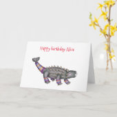 Carte d'anniversaire Ankylosaurus personnalisée (Fleur jaune)
