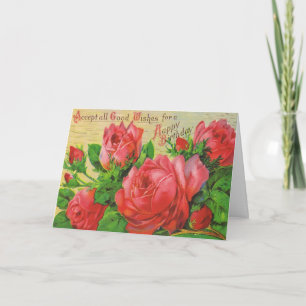 Carte d'anniversaire antique avec les roses rouges