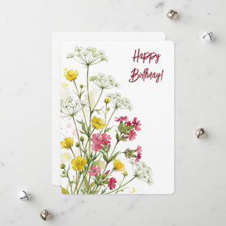 Carte d'anniversaire aquarelle fleurs sauvages flo
