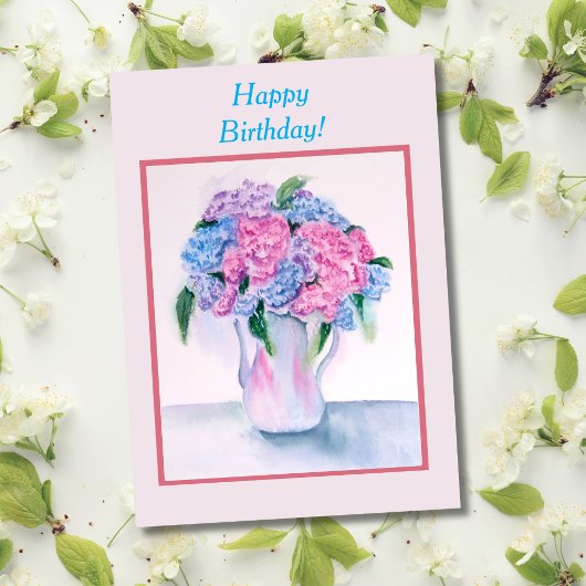 Carte d'anniversaire aquarelle Hydrangea