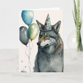 Carte d'anniversaire Aquarelle Loup avec Ballons (Devant)