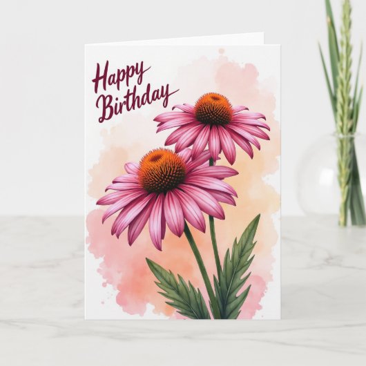 Carte d'anniversaire aquarelle pêche (Devant)