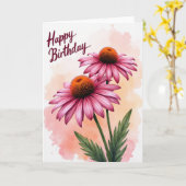 Carte d'anniversaire aquarelle pêche (Fleur jaune)