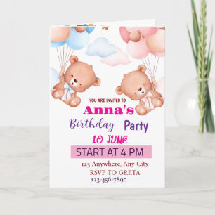 Carte d'anniversaire aquarelle rose bleu mignonne