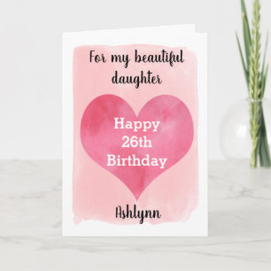 Carte d'anniversaire Aquarelle rose et rouge Coeur
