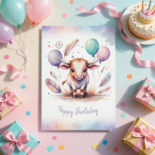 Carte d'anniversaire aquarelle Texas Longhorn