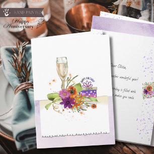 Carte d'anniversaire aquarelle vibrante Champagne