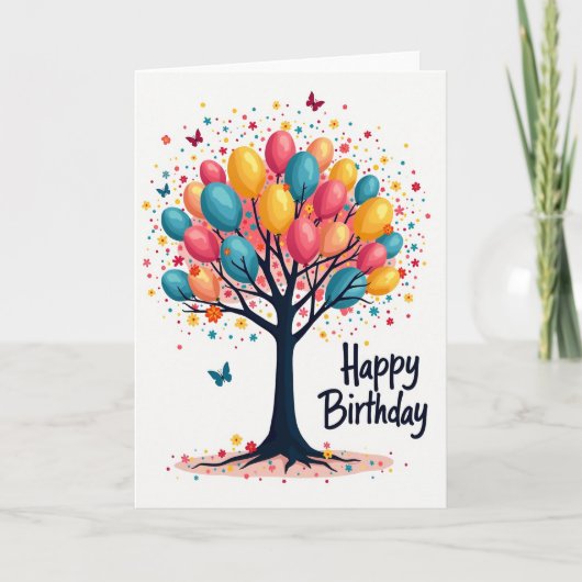 Carte d'anniversaire Arbre à Ballons (Devant)