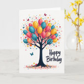 Carte d'anniversaire Arbre à Ballons (Fleur jaune)