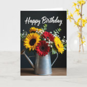 Carte d'anniversaire Arrosoir (Fleur jaune)