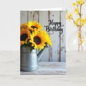 Carte d'anniversaire Arrosoir Rustique (Fleur jaune)