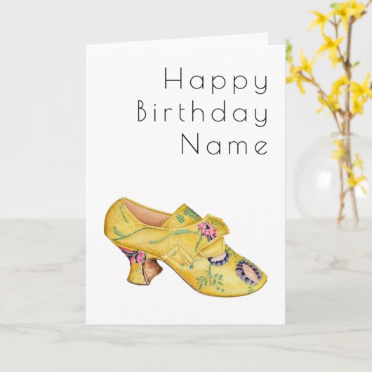 Carte d'anniversaire Art déco Chaussure Jaune (Fleur jaune)