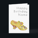 Carte d'anniversaire Art déco Chaussure Jaune<br><div class="desc">Stylish white card with Art Deco Style lettering and a picture of a Woman's Shoe by Stella Mosher courtesy of www.rawpixels.com Easily edit the template text on the front and inside the card to a message of your own choice.</div>