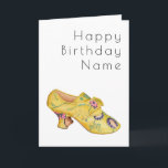 Carte d'anniversaire Art déco Chaussure Jaune<br><div class="desc">Stylish white card with Art Deco Style lettering and a picture of a Woman's Shoe by Stella Mosher courtesy of www.rawpixels.com Easily edit the template text on the front and inside the card to a message of your own choice.</div>