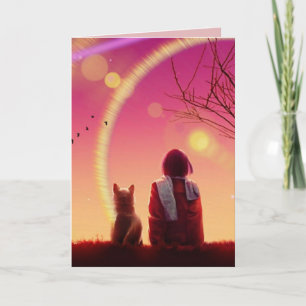 CARTE D'ANNIVERSAIRE ART FILLE ET CHIEN