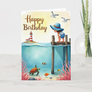 Carte d'anniversaire artistique avec vue sur l'océ