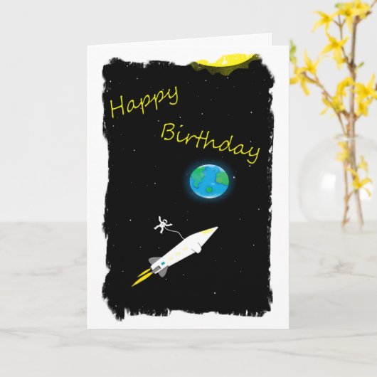 Carte d'anniversaire astronaute dans l'espace (Fleur jaune)