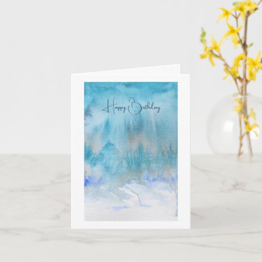 Carte d'anniversaire Atmosphère aux tons bleu-vert (Fleur jaune)