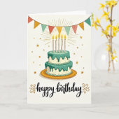 Carte d'anniversaire au glaçage sarcelle (Fleur jaune)