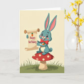Carte d'anniversaire au lapin sarcelle (Fleur jaune)