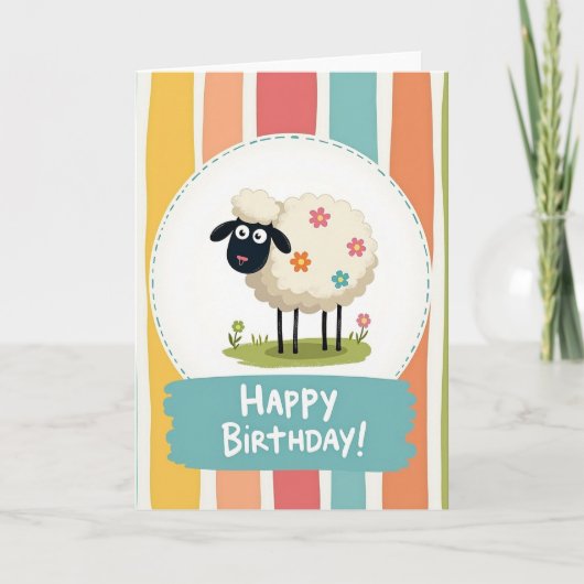 Carte d'anniversaire au mouton floral (Devant)