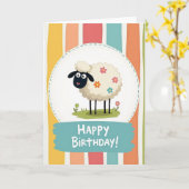 Carte d'anniversaire au mouton floral (Fleur jaune)