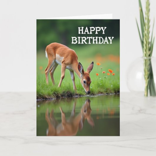 Carte d'anniversaire au reflet du faon (Devant)