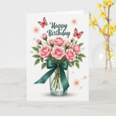 Carte d'anniversaire au ruban sarcelle (Fleur jaune)