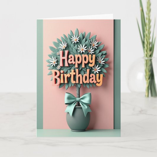 Carte d'anniversaire au topiaire sarcelle (Devant)