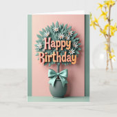 Carte d'anniversaire au topiaire sarcelle (Fleur jaune)