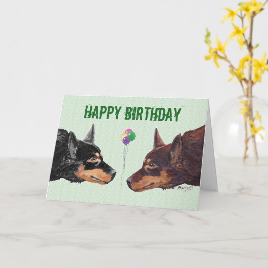 Carte d'anniversaire australienne Kelpie heureuse (Fleur jaune)