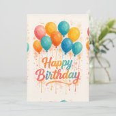 Carte d'anniversaire aux ballons aquarelles coloré (Debout devant)