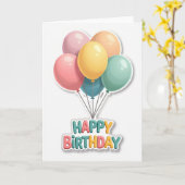 Carte d'anniversaire aux ballons pastel (Fleur jaune)