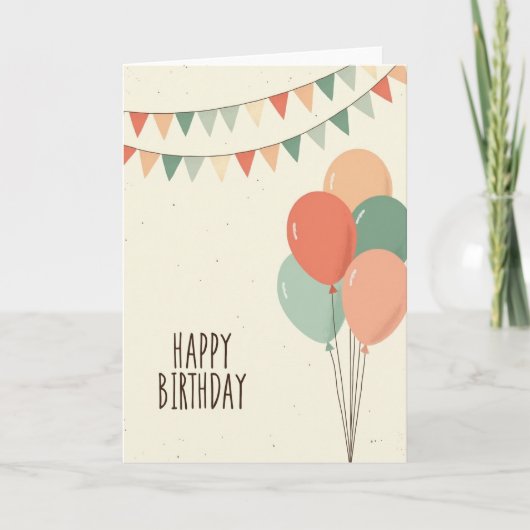 Carte d'anniversaire aux ballons pêche (Devant)