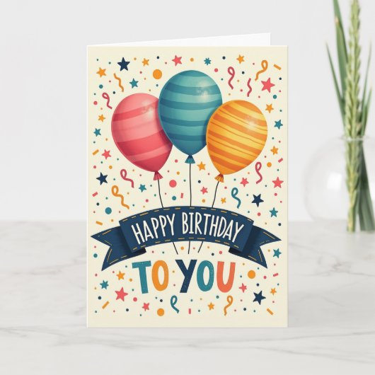 Carte d'anniversaire aux ballons rayés (Devant)
