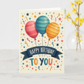 Carte d'anniversaire aux ballons rayés (Fleur jaune)