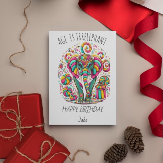 Carte d'anniversaire aux éléphants colorés pour un