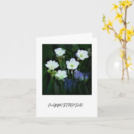 CARTE D'ANNIVERSAIRE AUX FLEURS BLANCHES (Fleur jaune)