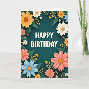 Carte d'anniversaire aux fleurs de teal