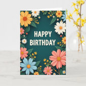 Carte d'anniversaire aux fleurs de teal (Fleur jaune)