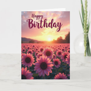 Carte d'anniversaire aux fleurs roses douces