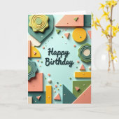 Carte d'anniversaire aux formes pastel (Fleur jaune)