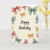 Carte d'anniversaire aux nœuds en écriture cursive (Fleur jaune)