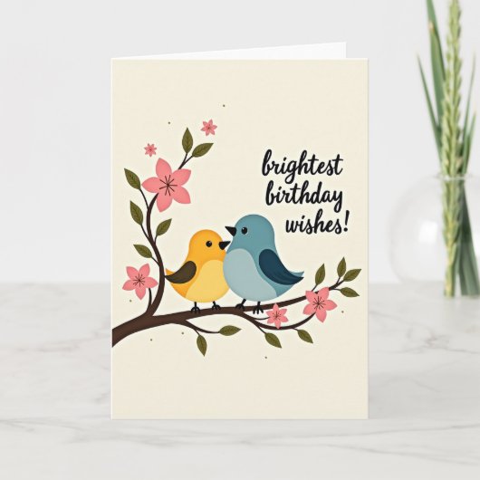 Carte d'anniversaire aux oiseaux floraux (Devant)
