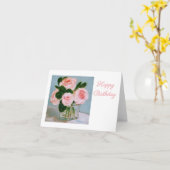 Carte d'anniversaire aux roses roses (Fleur jaune)