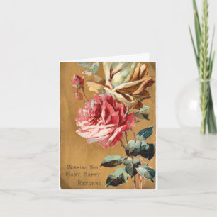 Carte d'anniversaire aux roses roses crème vintage