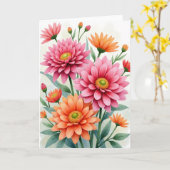 Carte d'anniversaire aux teintes de corail (Fleur jaune)