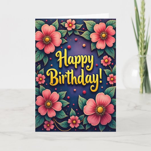 Carte d'anniversaire aux teintes de rose (Devant)