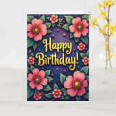 Carte d'anniversaire aux teintes de rose (Fleur jaune)