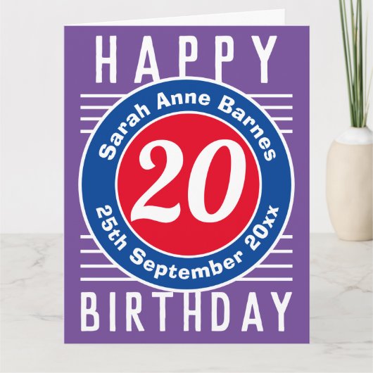 Carte d'anniversaire avec âge, nom et date (Devant)